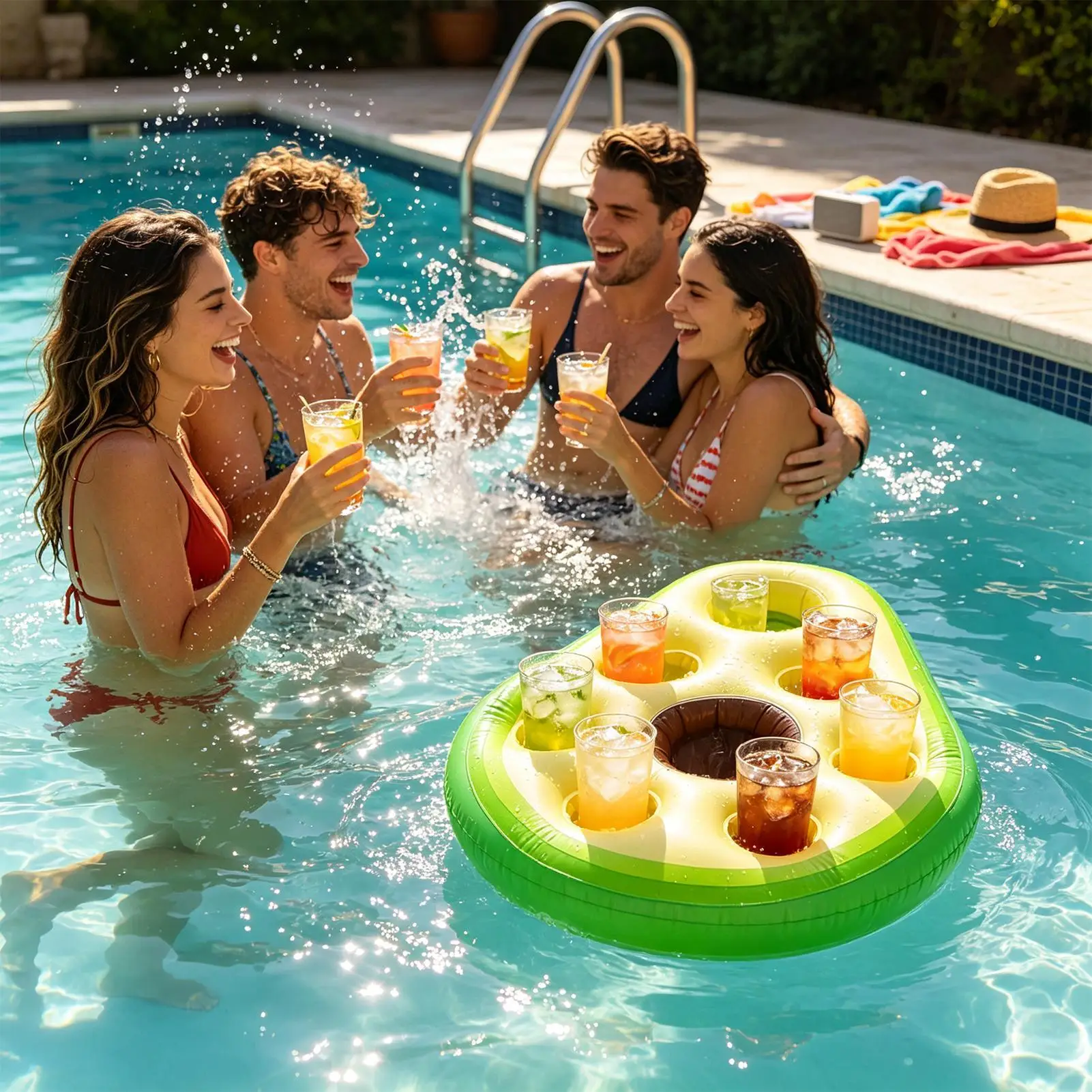Pool Drink Float Avocado Large Inflatable Beverage Hot Tub Table Pool Floating Tray For Weekend Trip Indoor Home River Beach