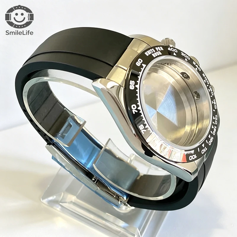 SmileLife 39 mm Dayton VK63 Uhrengehäuse mit schwarzem Kautschukarmband, Saphirglas, passend für VK63 Quarzwerk, Uhrenzubehör – Detail 5