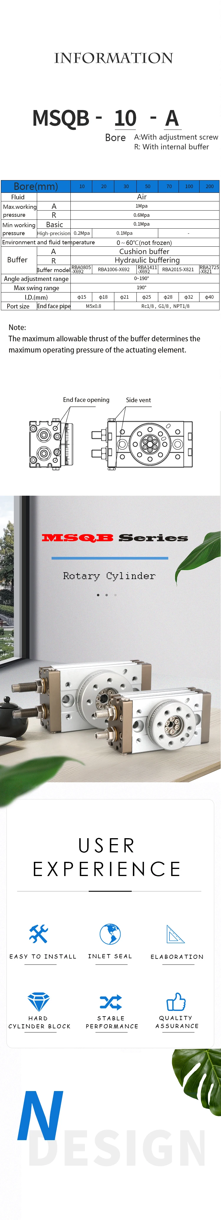 MSQB Rotary Pneumatic Air Cylinder Hochpräziser Zahnstangen- und Zahnradantrieb – Detail 1