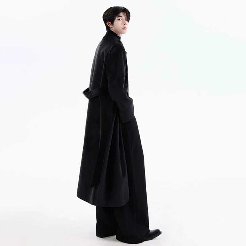 LUZHEN Up Fashion Elegant Temperament Waist Belt Decorate Tie Knee-length Windbreaker Coat Men 2026 Autumn Casual Trench JY9116