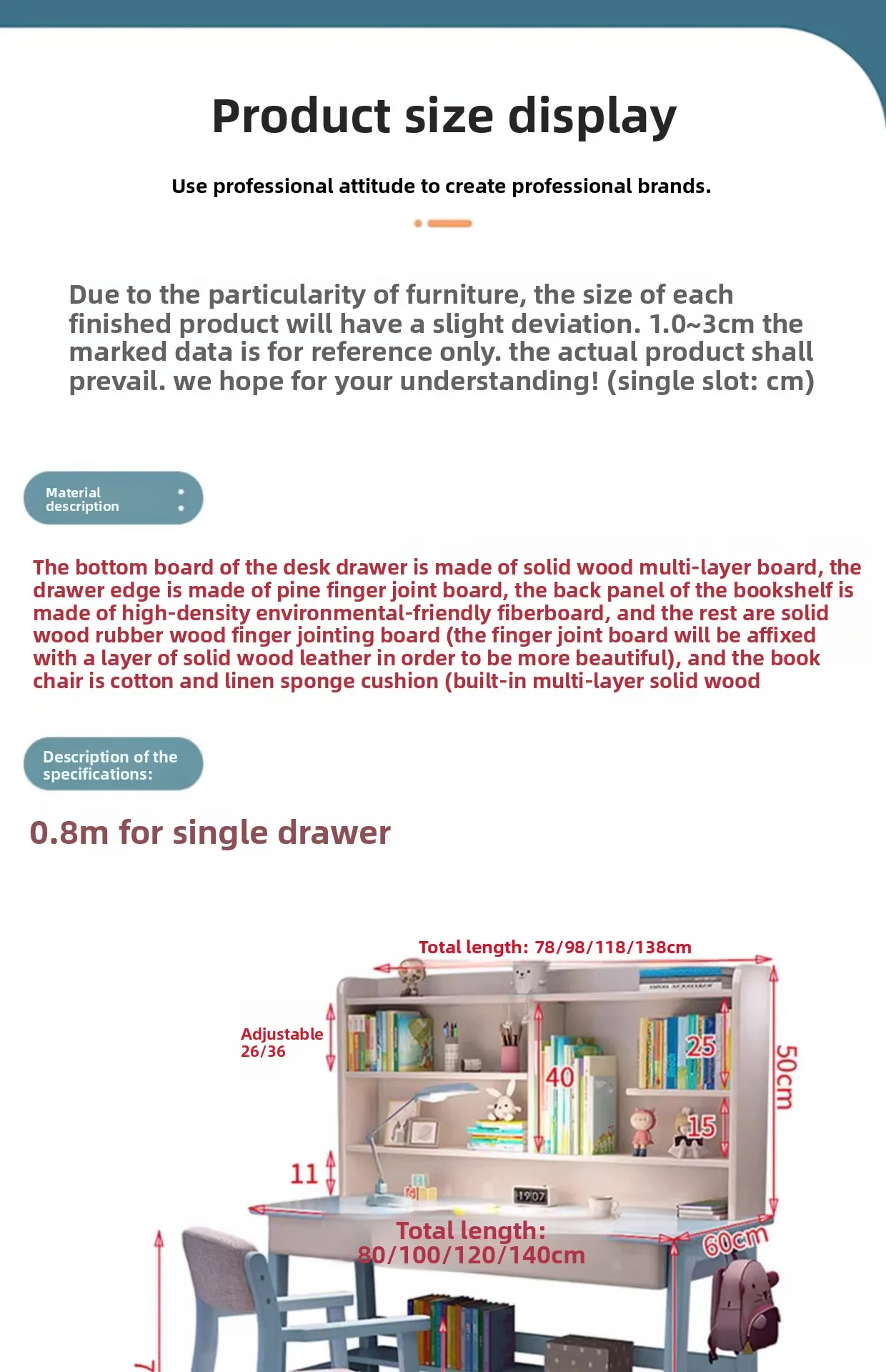 Estantería de escritorio de madera maciza integrada para estudiantes de primaria y secundaria, mesa de escritura para el hogar, dormitorio, stu para niños
