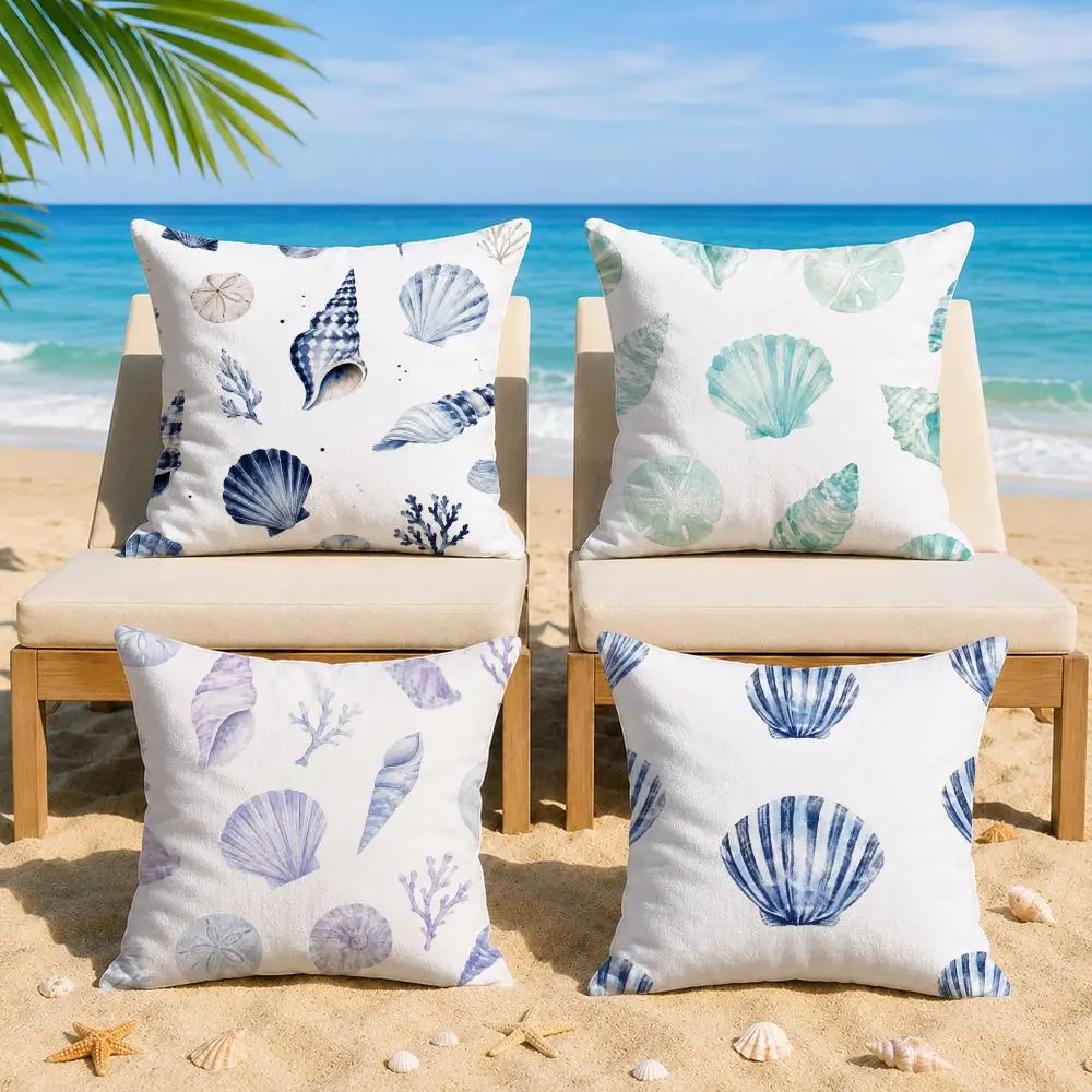 Simple Shell Cushion Cover Short Plush Soft Double-Sided Printing Pillow Case Cozy Sofa Bedroom Home Decor Gift