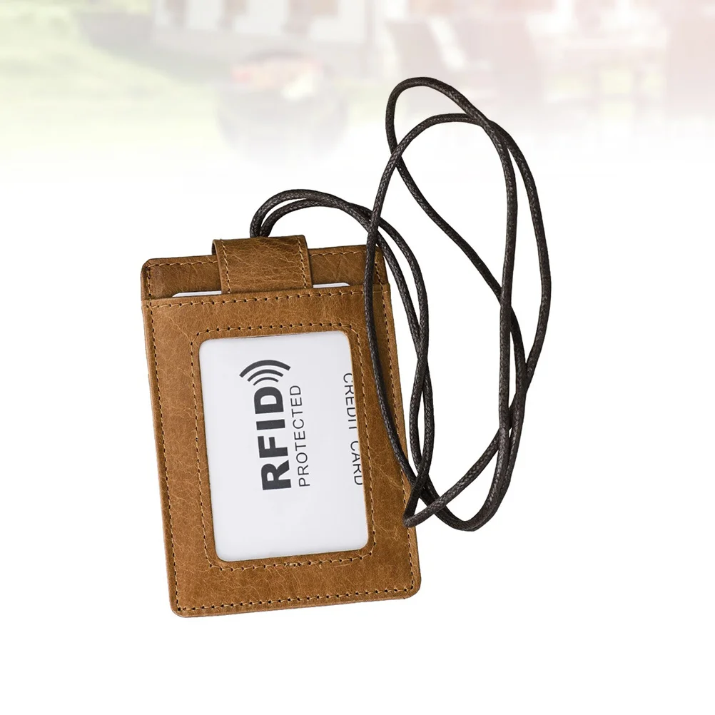

Badge Holder Name Tag Protector For Rfid Cards Boarding Passes Hang Neck Style Rope Holder Light Brown