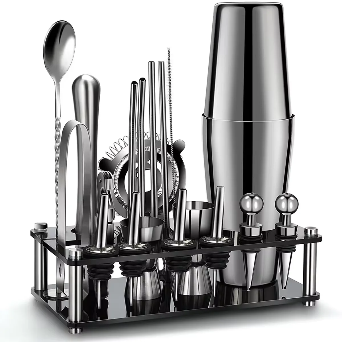 Boston Cocktail Shaker Set 20-Piece Bartender Kit for Home Bar Drink Wine Martini Mixer Cocktail Shaker Bartender Tool 550&750ML