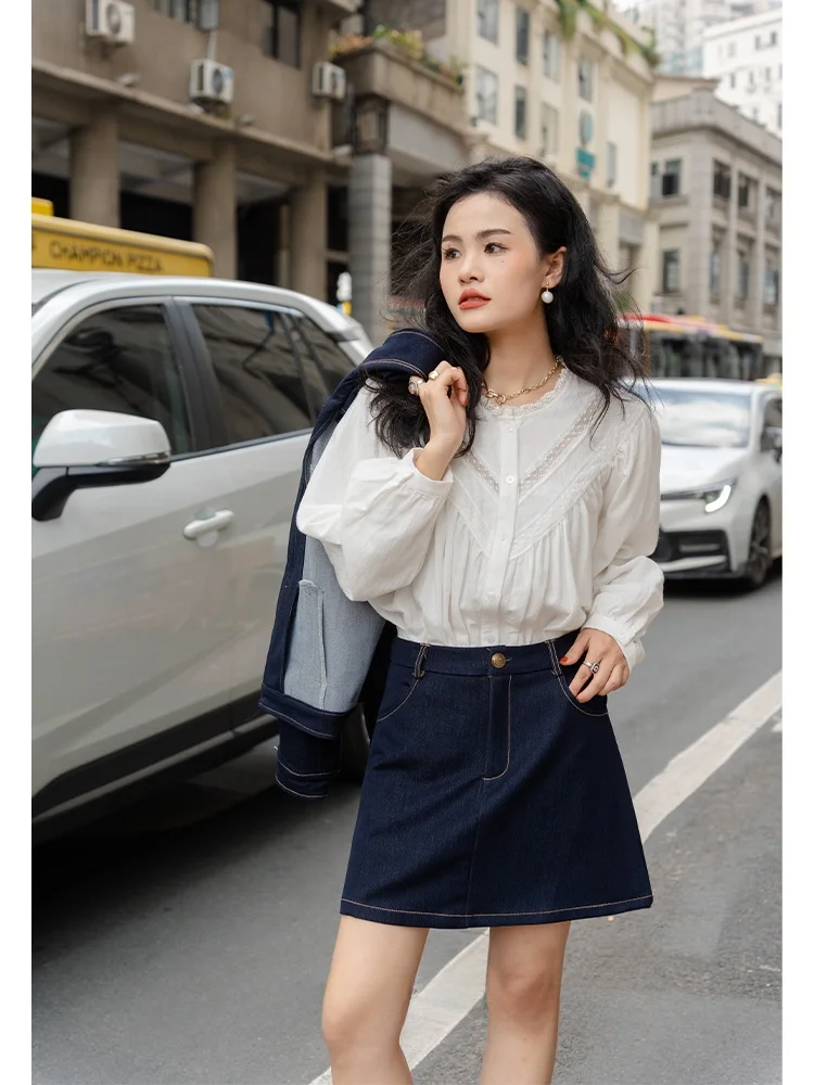 レトロコート Sle ホワイトレースバブル Sve ラウンドネック女性の秋冬インナーウェアベーストップルーズフィットフレンチ Sle