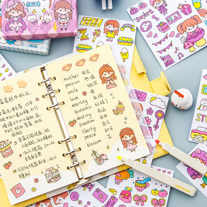 50 Sheets/Box Cartoon  Stickers Hand Account Decoration Diy Gift Box Decoration Stickers Pattern  Cute Girl Material Stickers