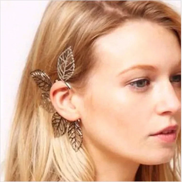 Delysia King Trendy Women Exaggeration Leaf Ear Clip Cute No Pierced Hollow Out Big Earrings