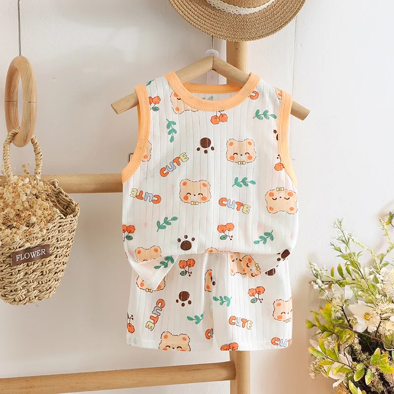 

2025 Summer Kids Clothing Set Sleeveless Tank Top and Shorts Outfit Comfortable and Stylish Toddler Wear for Boys and Girls
