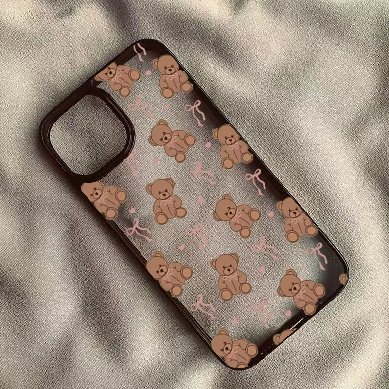Cute Teddy Bear Bowknot Case for iPhone 17 16 15 14 13 12 11 Pro Max 16E Air X XR XS 7 8 Plus SE2022 Shockproof Protective Cover view 2