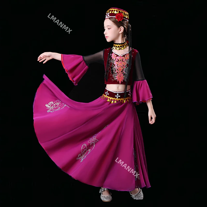 Kizili Guli Xinjiang Uyghur Little Guli Costume da ballo Costume di minoranza etnica Costume da spettacolo per bambini Donna