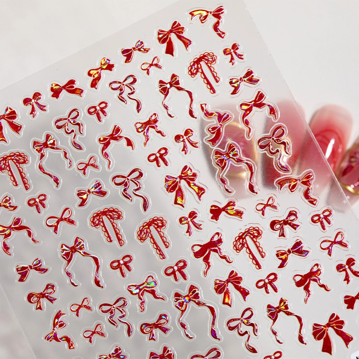 

Sweet Red Bow 5D Nail Art Stickers Cute Aurora Bowknot Playful Self-Adhesive Manicure Decals for DIY Decoration