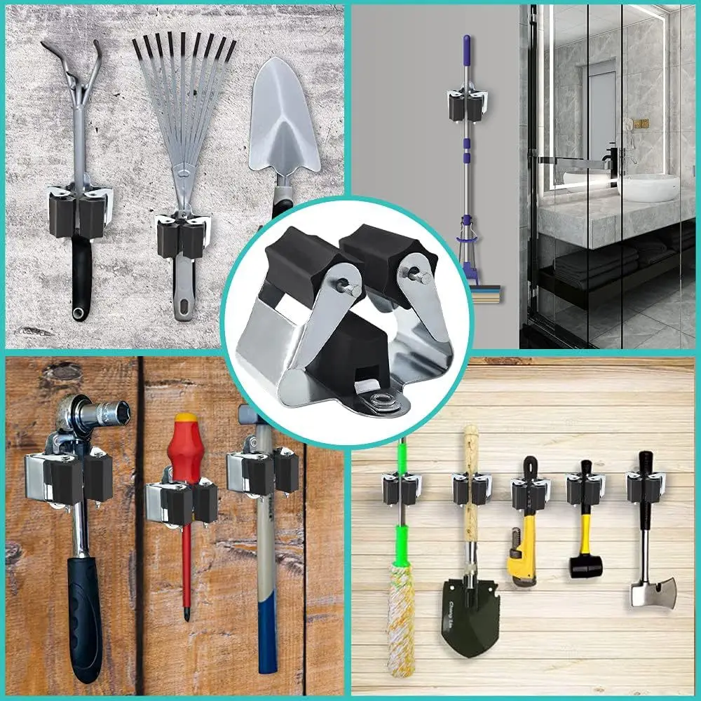 1/4pcs Broom Hanger Mop Holder Heavy Duty Metal Mop Clips Wall Mounted Kitchen Bathroom Mop Brush Organizer Shelf Accessories - view 4