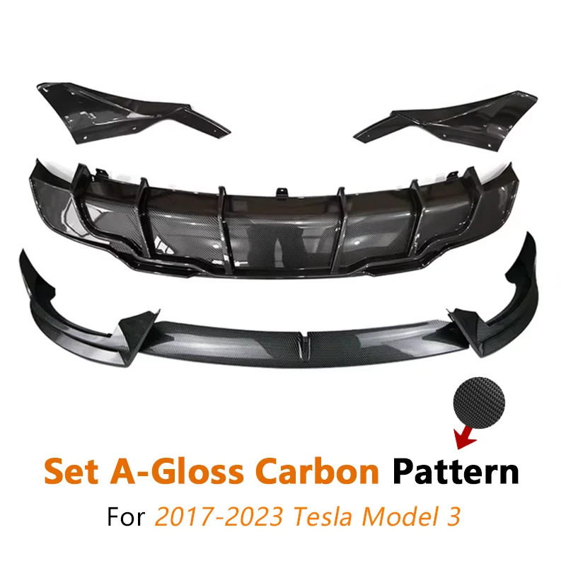 FADT Sport Body Kits Voor Tesla 2017-2023 Model 3 Bumper Lip Achter Lip Side Rok Tunning Gloss Black koolstofvezel Auto Accessorie