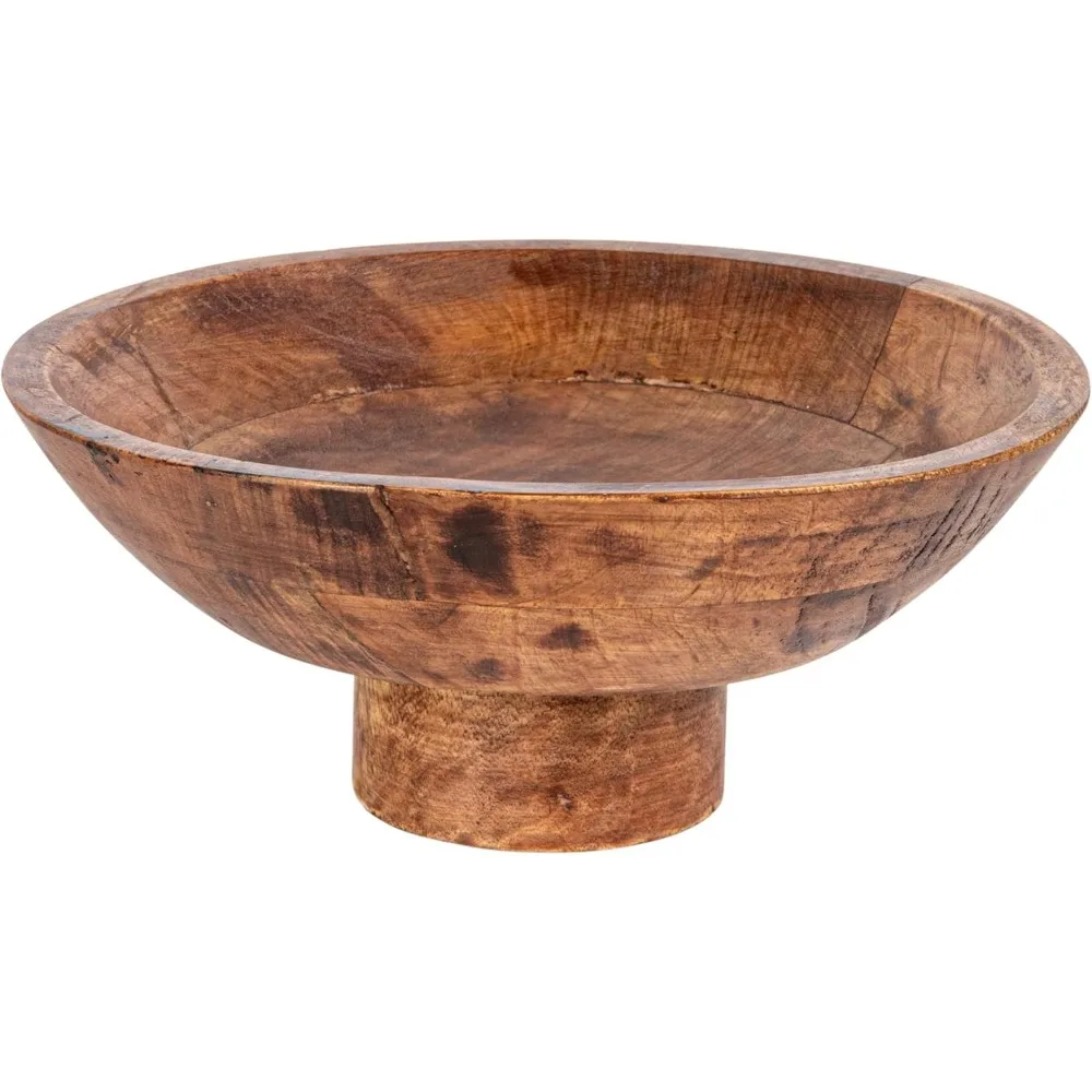 

Handcrafted Mango Wood Footed Bowl with Walnut Finish, Versatile Home Decor Centerpiece
