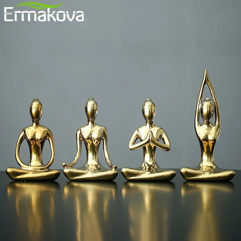 ERMAKOVA 12 Styles Abstract Art Ceramic Yoga Poses Figurine Porcelain Lady Figure Statue Home Yoga Studio Decor Ornament