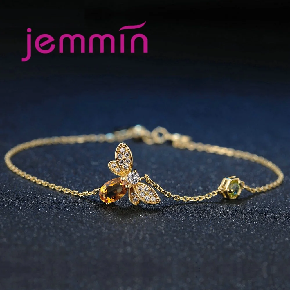 

Милые милые регулируемые браслеты из стерлингового серебра 925 пробы с маленькой пчелой и кристаллами циркона для женщин и девочек, модные ювелирные изделия для свадебной вечеринки, подарок