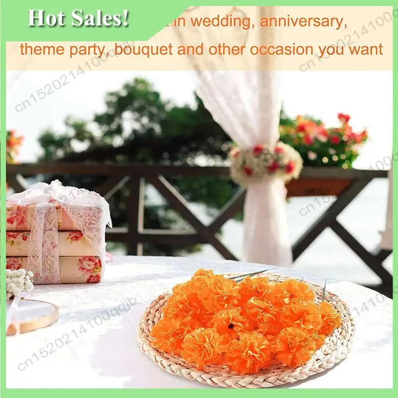 -FDDT Marigold Flower Heads Bulk, 800Pcs Artificial Flowers Heads For Garlands Crafts, Silk Marigold Fake Flowers, Orange