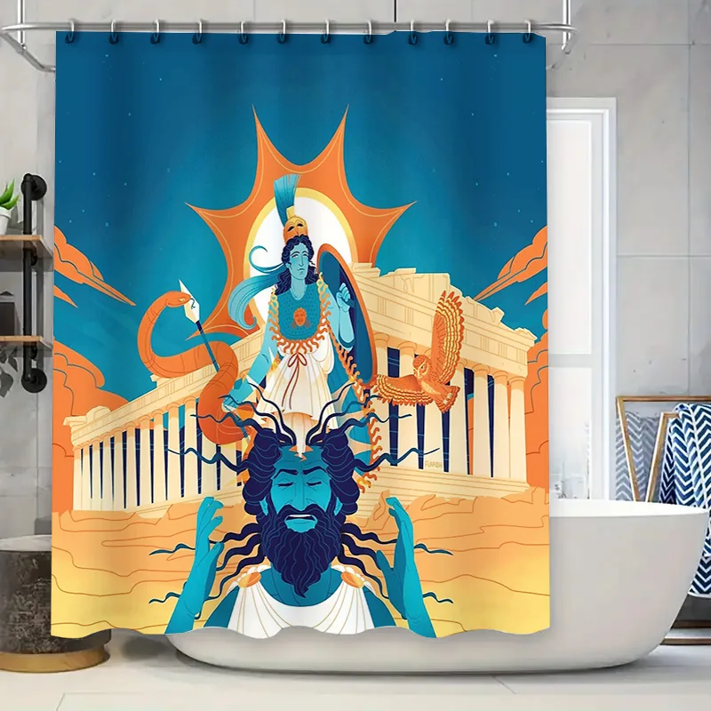 

Greek God Shower Curtain Zeus Pattern Bathroom Decor Washable Waterproof Home Decor Tapestry Wall Hanging Vintage Art