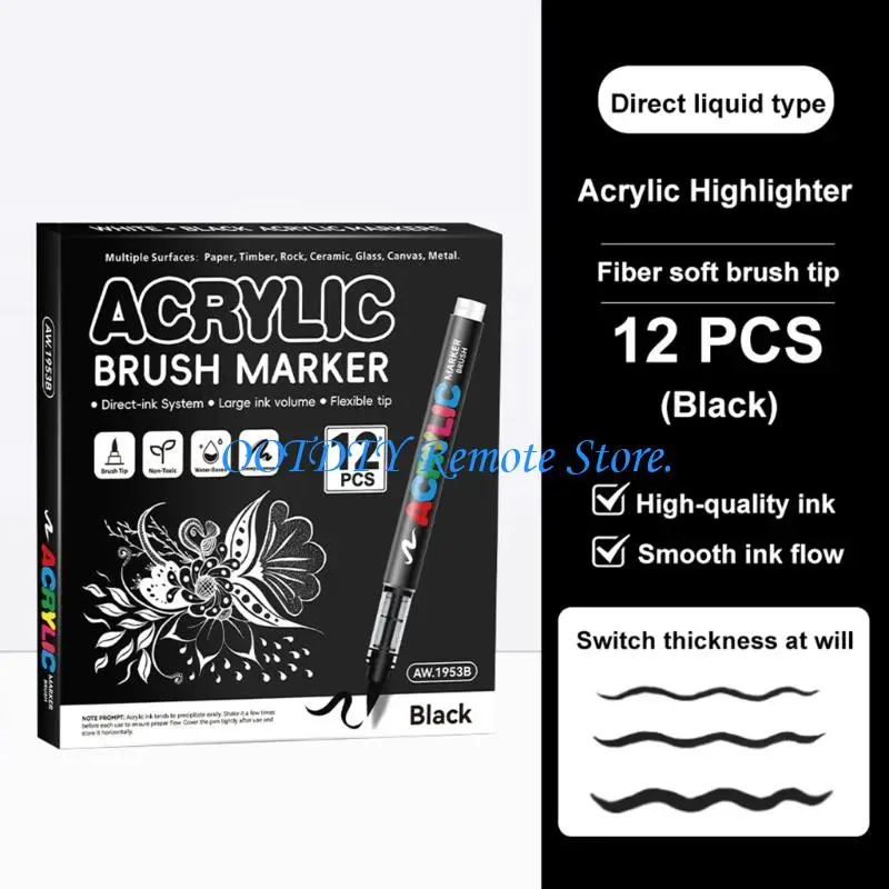

12 шт., маркер для акриловой краски с кончиком кисти, жидкая акриловая ручка для рисования на бумаге, камень, камень, холст,