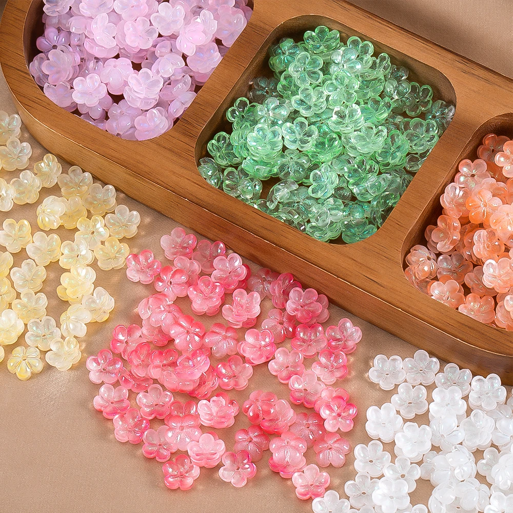20pcs Glass Small Peony Flower Iridescent Five-Petal Flower Beads Jewelry  Bracelets Necklaces Semi-Finished Materials