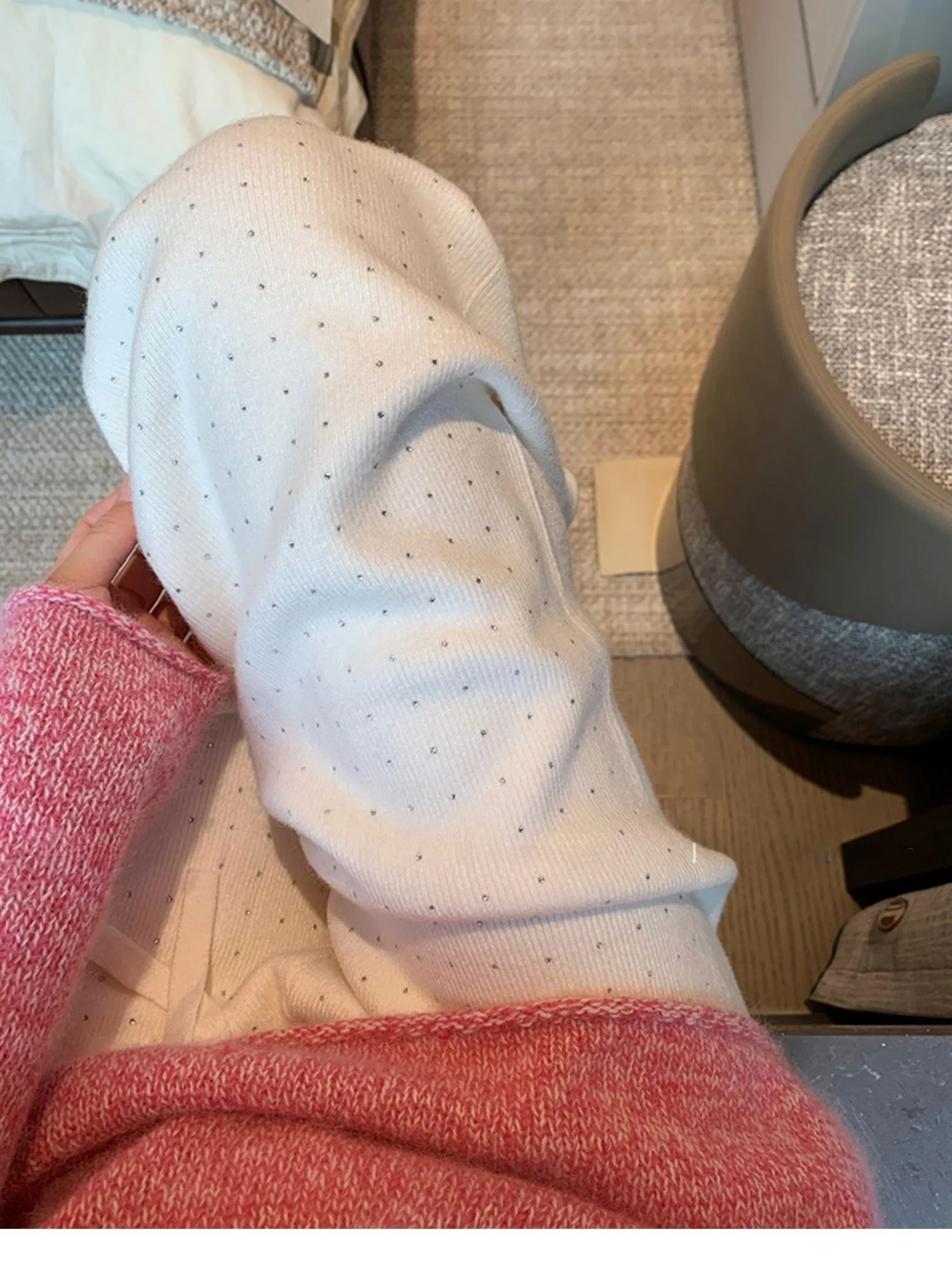 

Soft Knitted Wide Leg Pants Women's Casual Drill Glitter Straight Leg Trousers Autumn Winter New Sle Korean Sle Polyester...