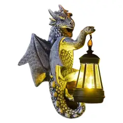 Dragon Solar Lantern Solar-Powered Dragon Sculpture For Garden Resin Dinosaur Sculpture With Light For Patio Garage