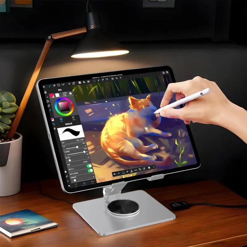 Adjustable Tablet Stand Portable Monitor Stand 360 Degree Rotating Portable Monitor Stand Non-Slip Foldable Aluminum Tablet