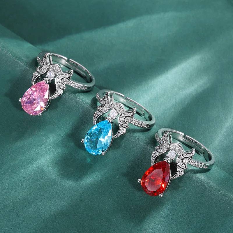

Vintage Ruby Ring Gemstone Zircon Ring High Carbon Diamond Teardrop Tourmaline Ring