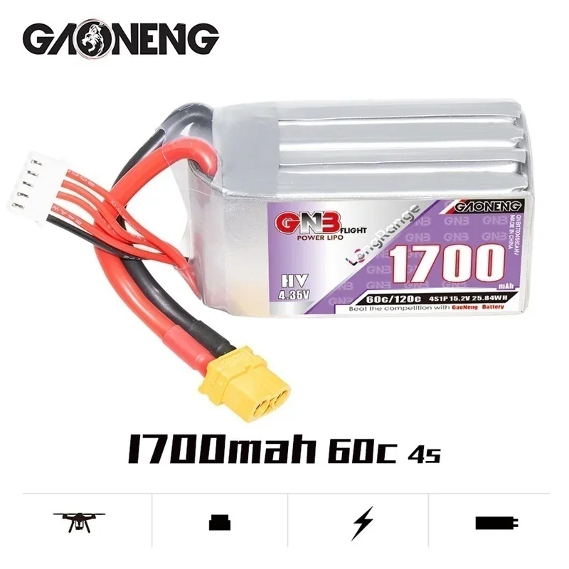 GAONENG Max 120C 15.2V HV 1700mAh 60C Lipo Battery For FPV Racing Drone RC Racer Helicopter 4S LiHV With XT30 XT60 Plug