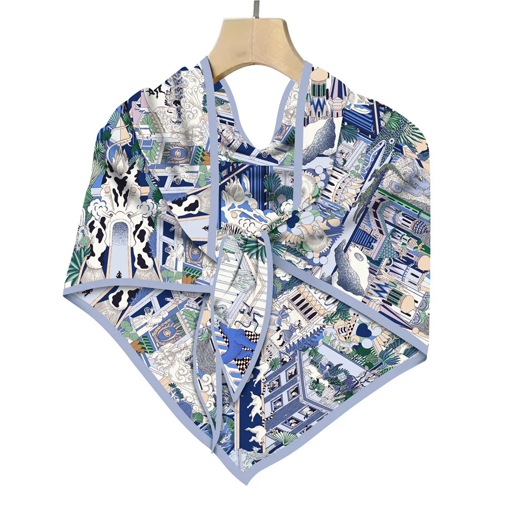 

Большая шелковая шаль для вечеринки в виде животных, женские треугольные шарфы, шали для мамы, рождественский подарок, аксессуары для головы и шеи