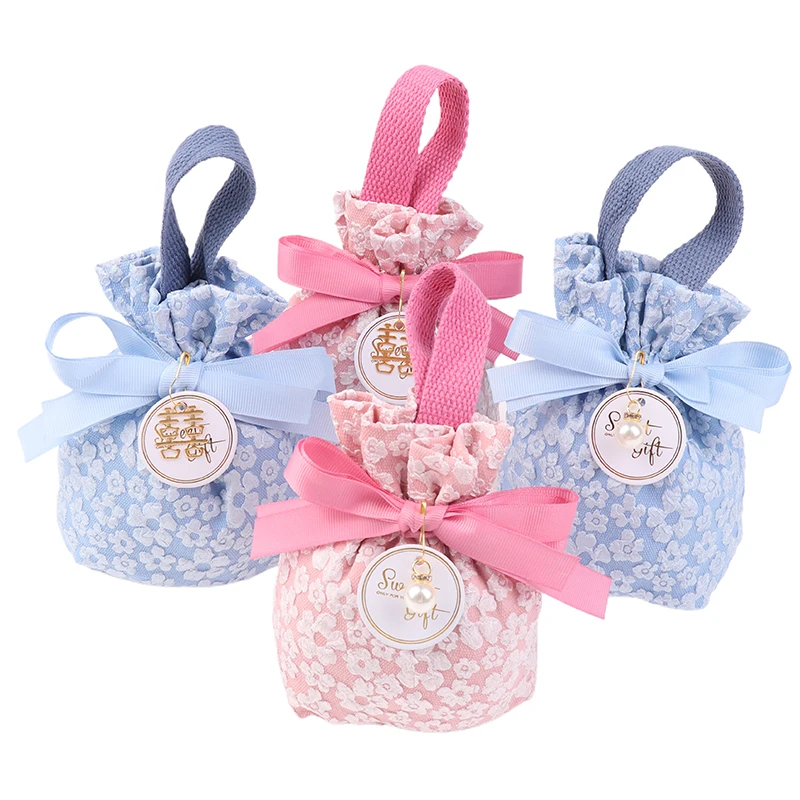 1Pc Wedding Party Candy Bag Pink Blue Cloth Packaging Bags Mother's Day Birthday Anniversary Moment Decor Blessing Wish Supplies