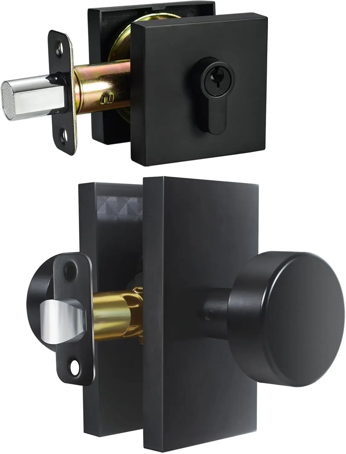 te Black Door Knob With Single Cylinder Deadbolt Lock Set