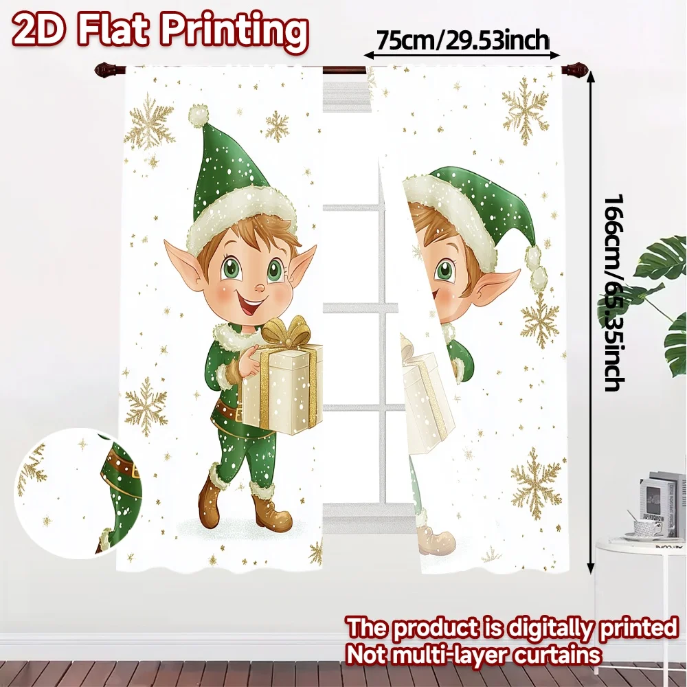 2pcs,Curtains Cute Elf Christmas Gifts Modern Curtains&Drapes Durable Polyester Curtains Decorations Ldeal for Living Room,
