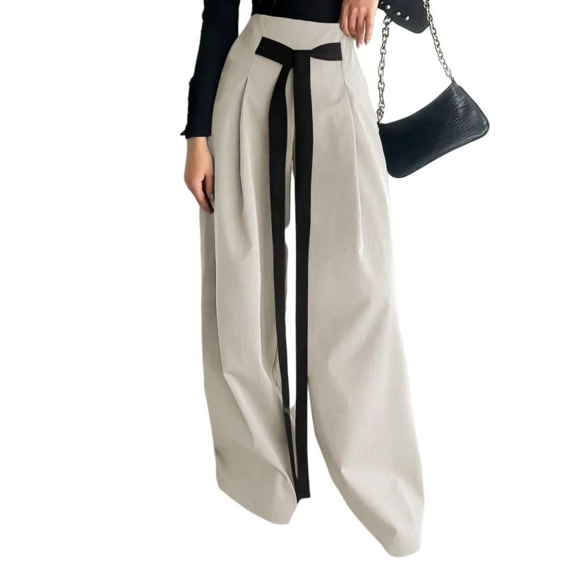 

Повседневные женские брюки с высокой талией, широкими штанинами и поясом, прямые, длинные, для работы, модные, новые, свободного кроя, для трансграничной торговли