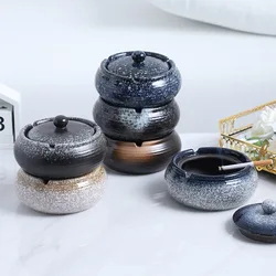 European Ceramic Ashtray with Lid Creative Kiln Glaze Decor Living Room Ashtray Office Desktop Modern Ash Tray Home Decoration