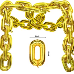 10/24/40 Pcs Gold Chain Balloon 16'' Foil 80s 90s Balloon Hip Hop Party Decor Jumbo Chain Link Balloon for Hip Hop Retro Themed