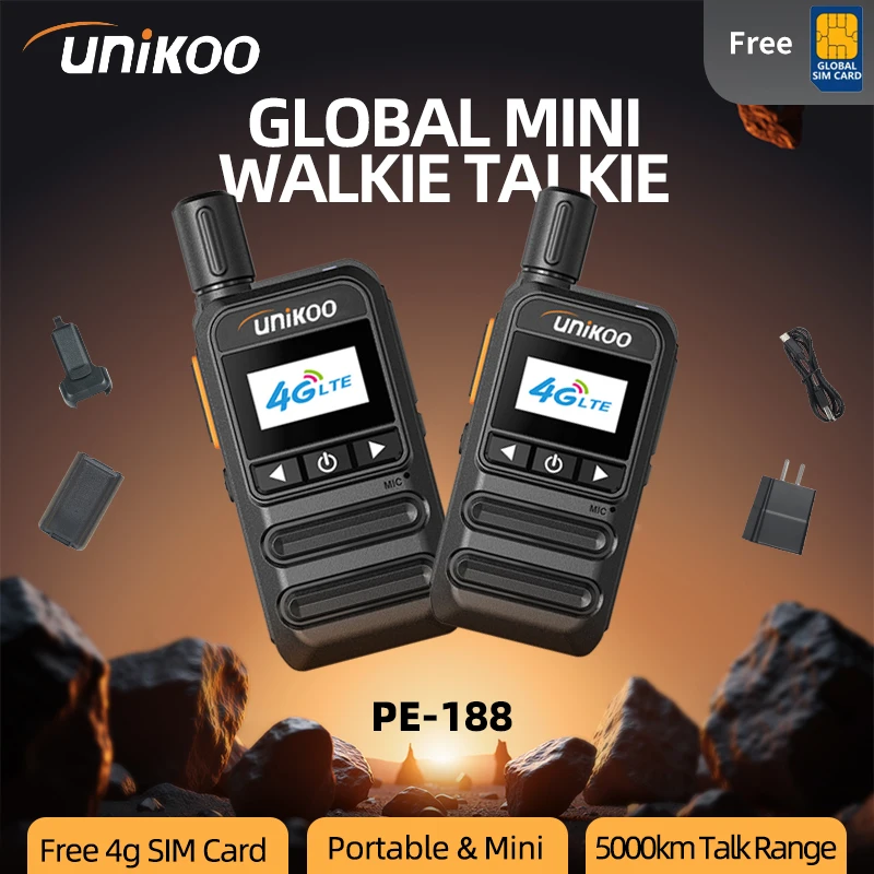 

2 PCS Unikoo PE188 Global 4G Walkie Talkie Mini Portable Type-C Long Range 5000 Kilometers Remote PPT Network Radios For Camping