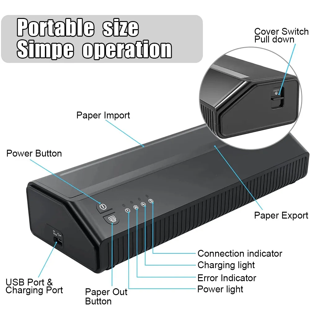 문신 스텐실 전송 프린터 기계, 휴대용 무선 블루투스 USB 모바일 프린터 기계, A4 문신 전송 용지