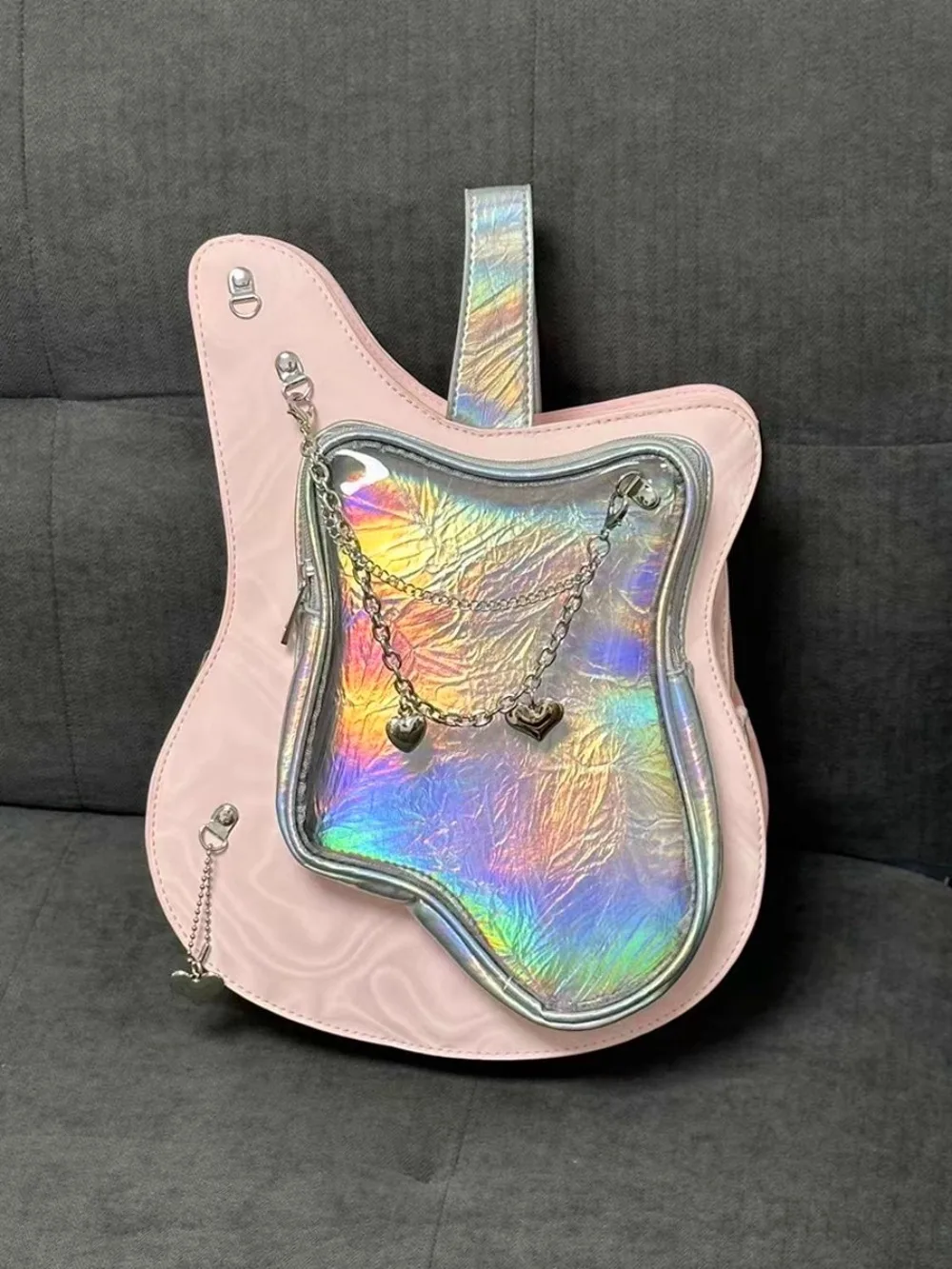 

Transparent Heart Chain Mochila Original Guitar Ita Bag Contrast Sweet Cool Backpack Crossbady Bags for Woman Y2K Sac Femme