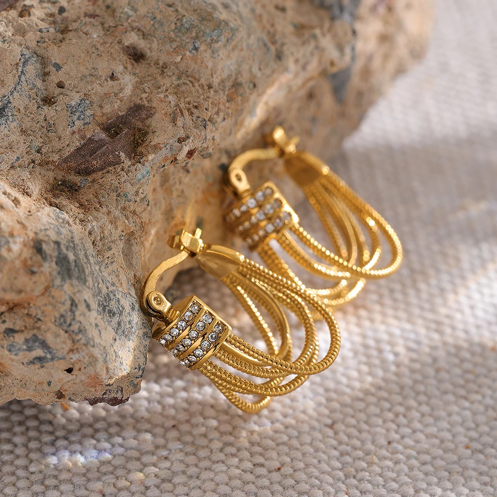 Yhpup Copper Cubic Zirconia Metal Geometric Cast Statement Earrings 18K Gold Plated Stylish Unique Charm Jewelry Women