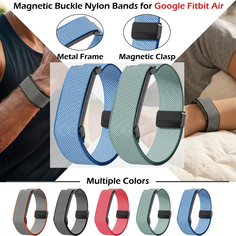 Offizielles magnetisches Nylon-Armband für Google Fitbit Air, einteiliges Nylonband mit Metallrahmen für Google Fitbit Air, atmungsaktiv
