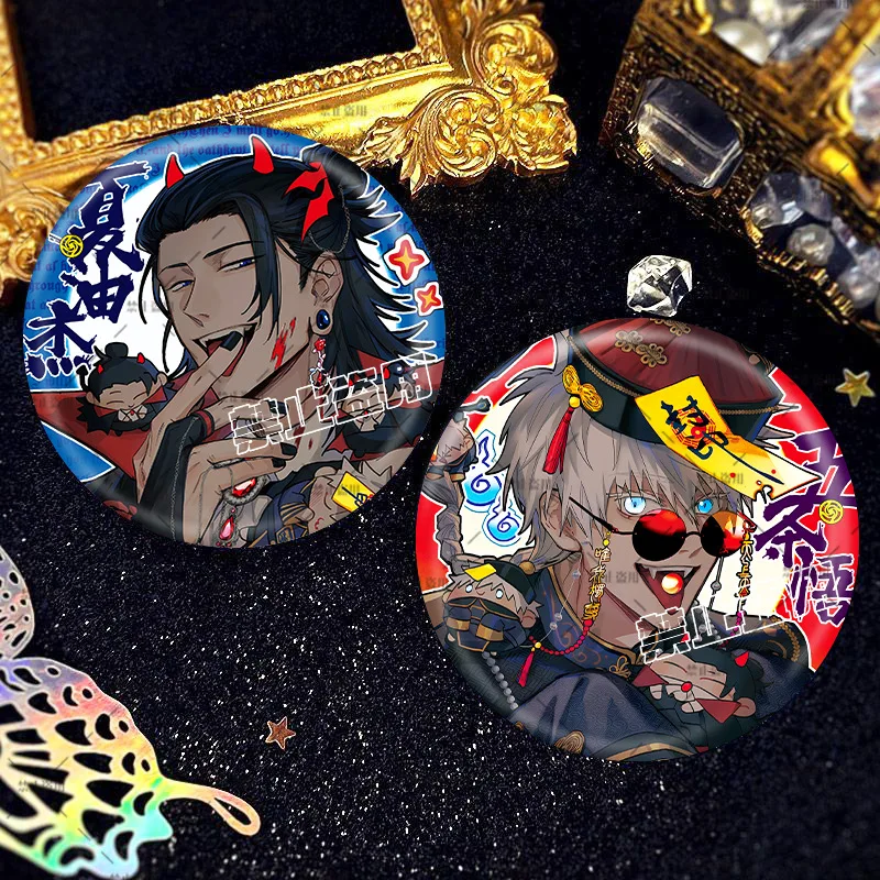 

Серия значков Jujutsu Kaisen на тему Хэллоуина: светоотражающие значки с двойным эффектом мерцания, Годжо Сатору, Гето Сугуру, аниме-значки, мерч для отаку