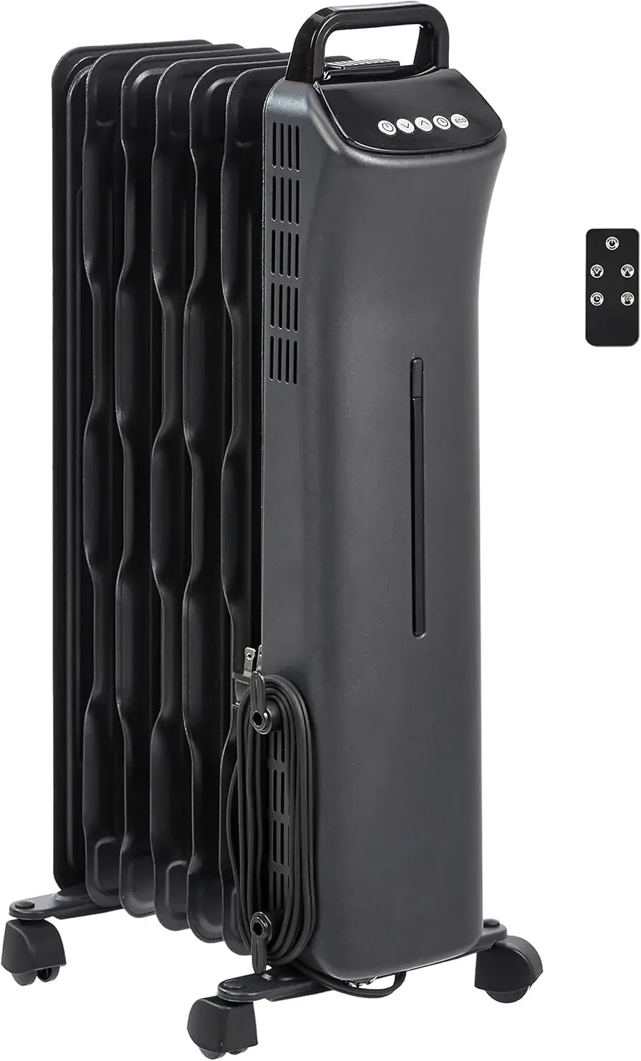 Oil Heater With Remote Control, Portable Radiator Heater, Radiant Heater with 7 Oil-Filled Fins, 3 Heat Settings, Thermostat