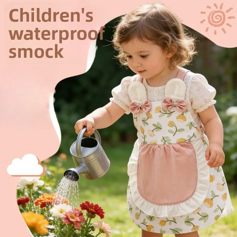Baby Girl Smock Children Princess Skirt Girl Apron Waterproof Protective  Summer Foreign Style Baby Anti-dirty Bib Rice Pocket