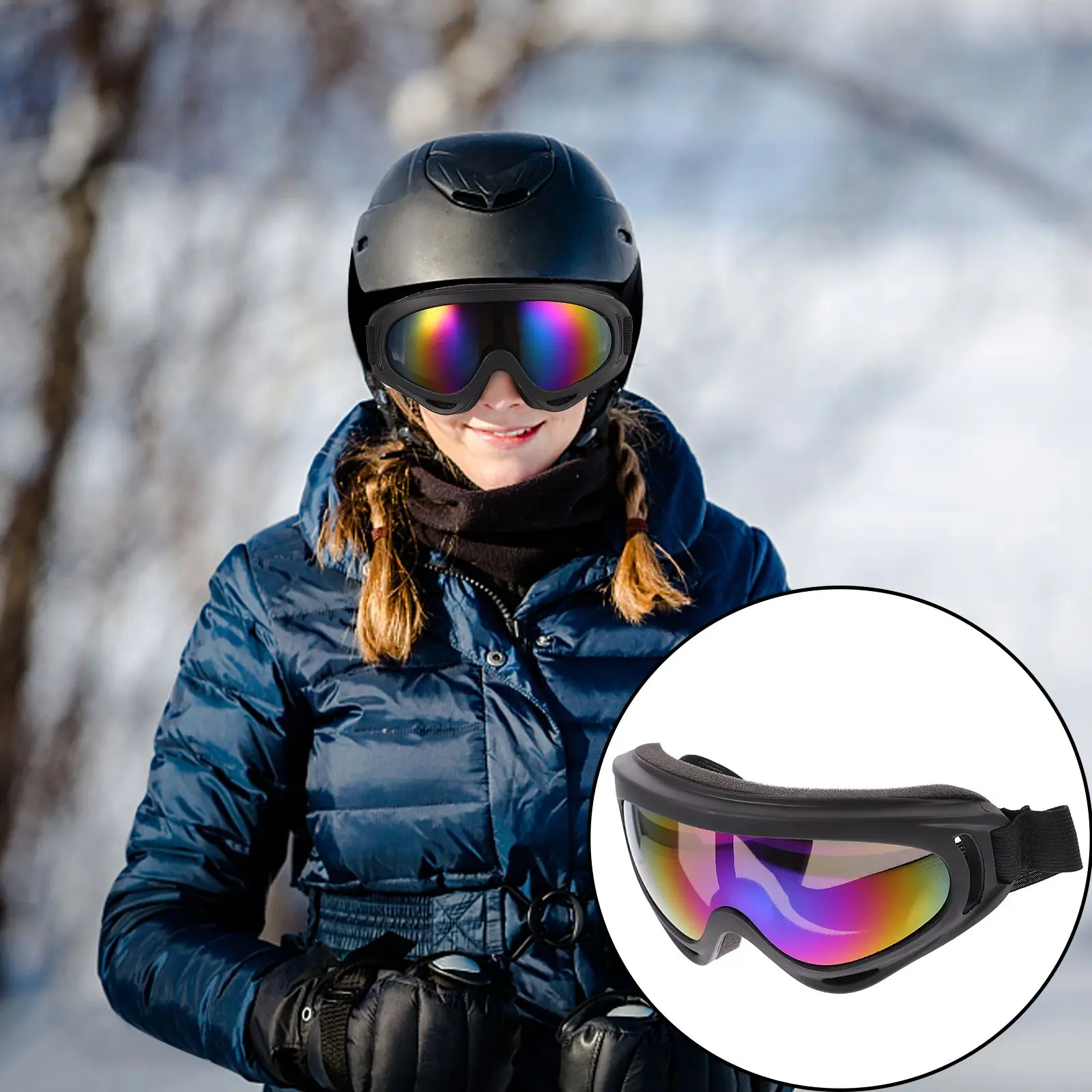 

1 Pair Windproof UV400 Skiing Goggles Impact-Resistant Outdoor Cycling Eyewear Anti-Scratch Glasses