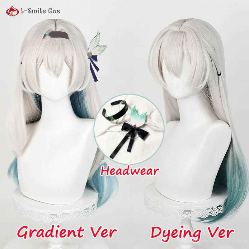 2 Styles HSR Firefly Cosplay Wig 67cm Short Gray Green Gradient/Dyeing Anime Wigs Heat Resistant Synthetic Hair Halloween Wig