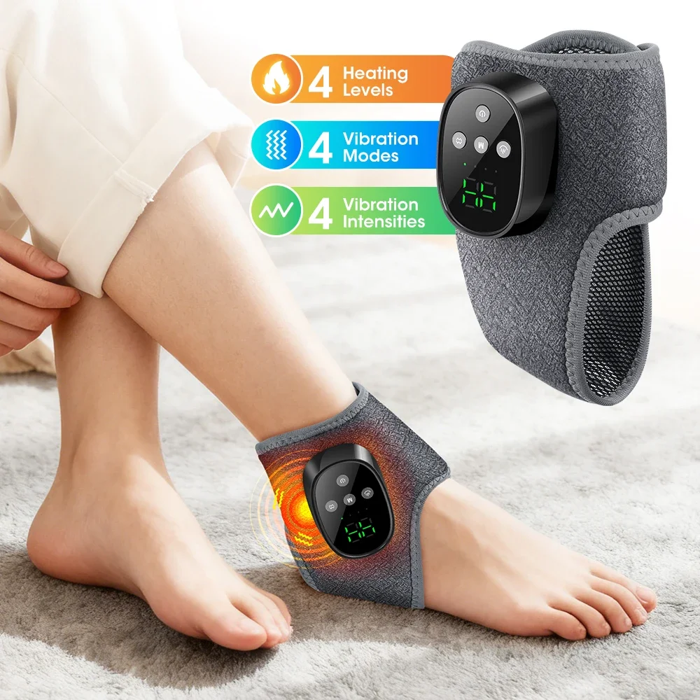 Ankle Massager with Heat, 4 Heat Levels 40-55°C & 4 Vibration Modes 4 Intensities, Cordless Heated Ankle Wrap with Display