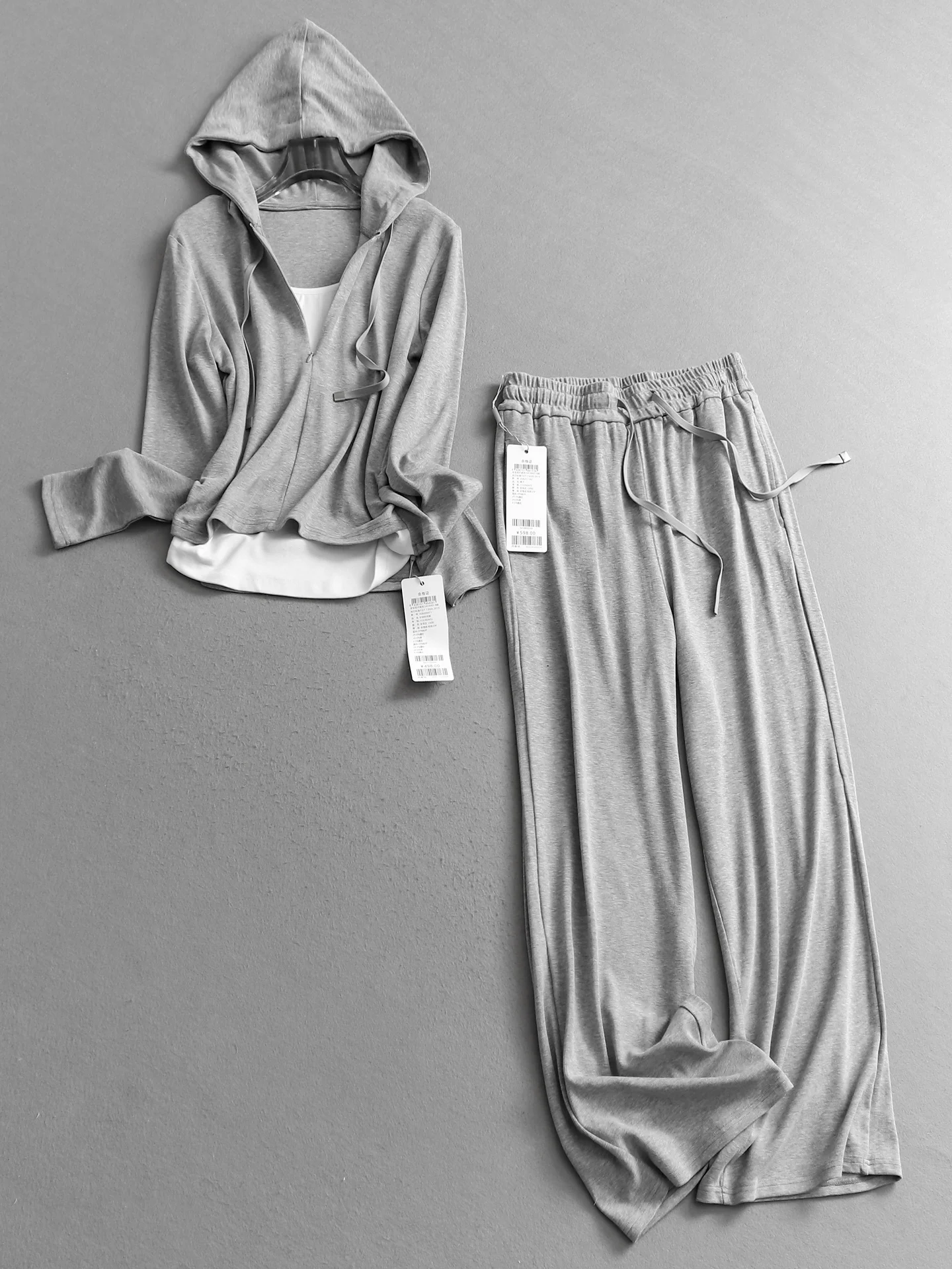 

Color Block Long Sleeve Hoodie And High Waist Wide Leg Pants Women's Slim Fit Two Piece Set Casual Fashion Autumn Spring Wear