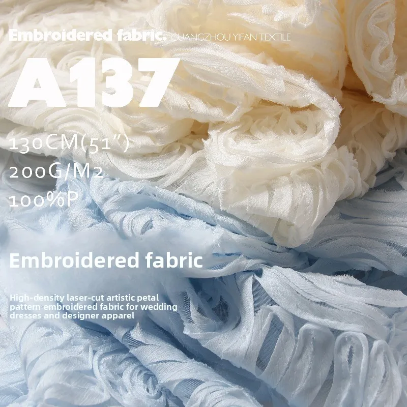 

High Density Petal Pattern Embroidery Soft Fabric for Wedding Dress Clothing Design Diy Sewing Material Cloth Wholesale Fabrics
