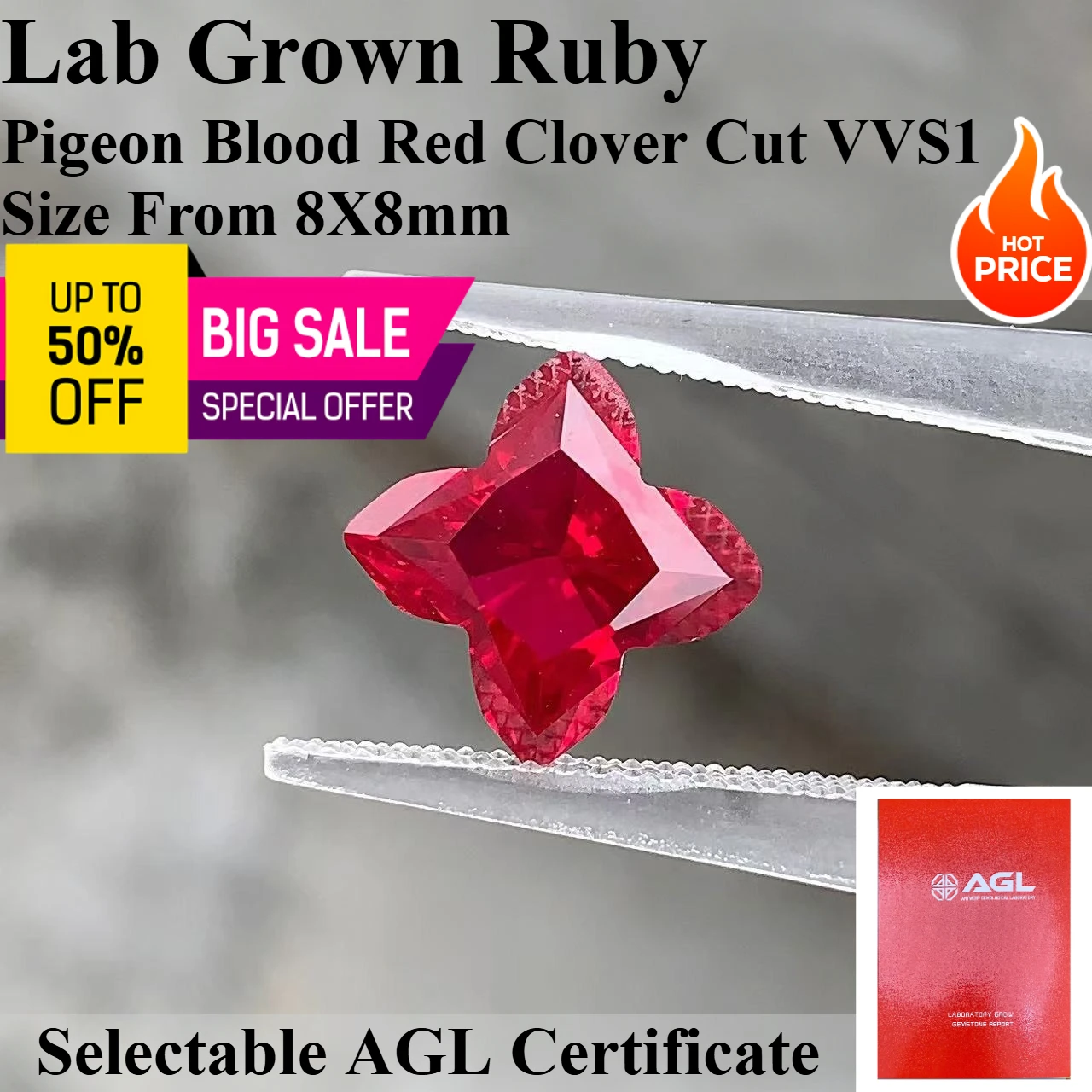 

Lab Grown Ruby Clover Cut Pigeon Blood Red Loose Gemstone AGL Certificate DIY Jewelry Making For Rings Earrings Necklaces